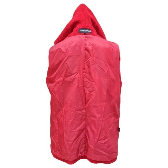 Sandro Sport Women's Red Long Buttoned Hood Fleece Jacket Size L - Picture 8 of 11